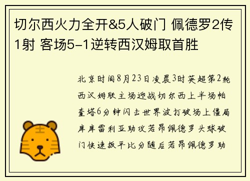 切尔西火力全开&5人破门 佩德罗2传1射 客场5-1逆转西汉姆取首胜